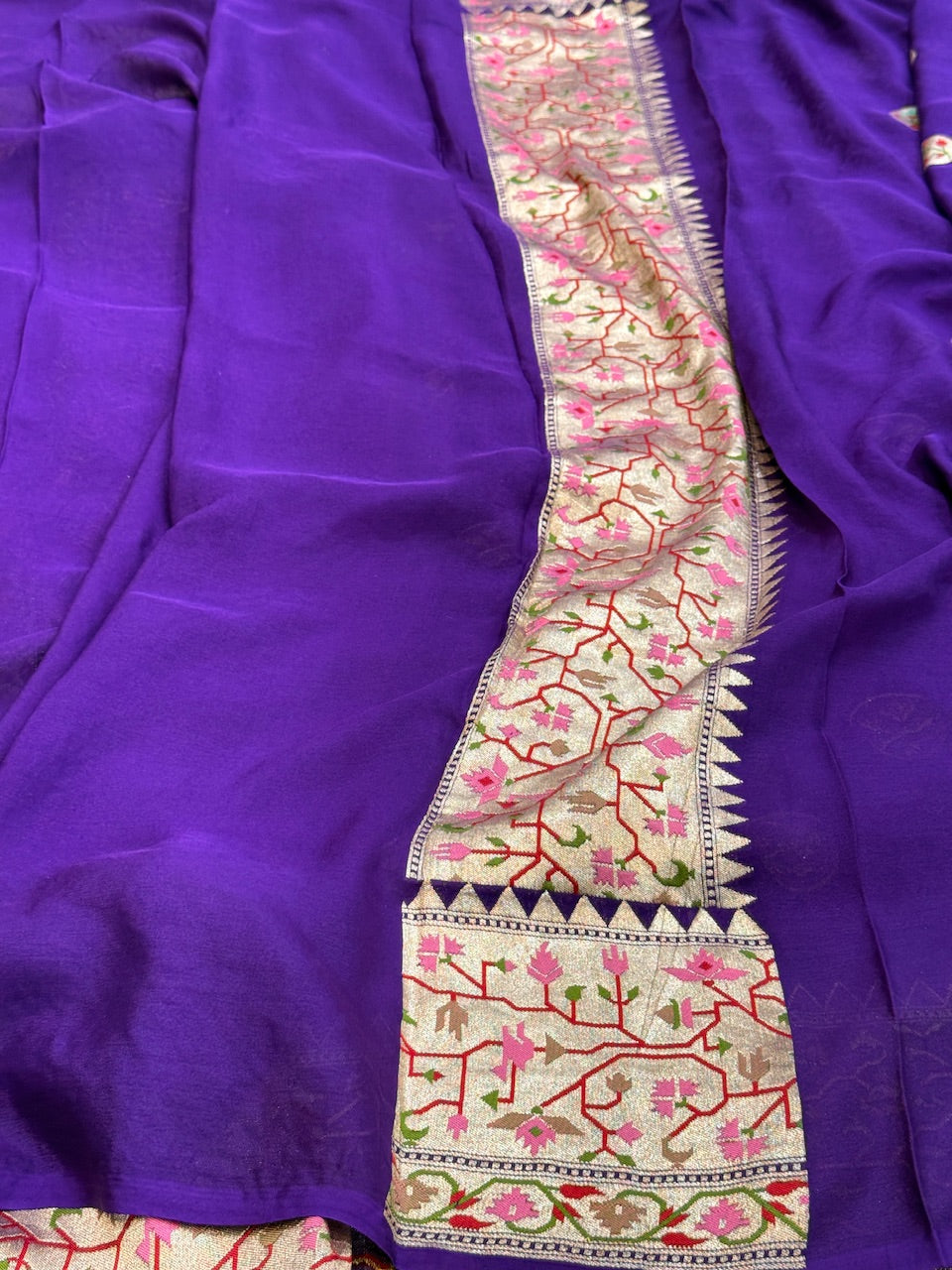 Purple Banarasi Pure Chiffon Georgette Saree
