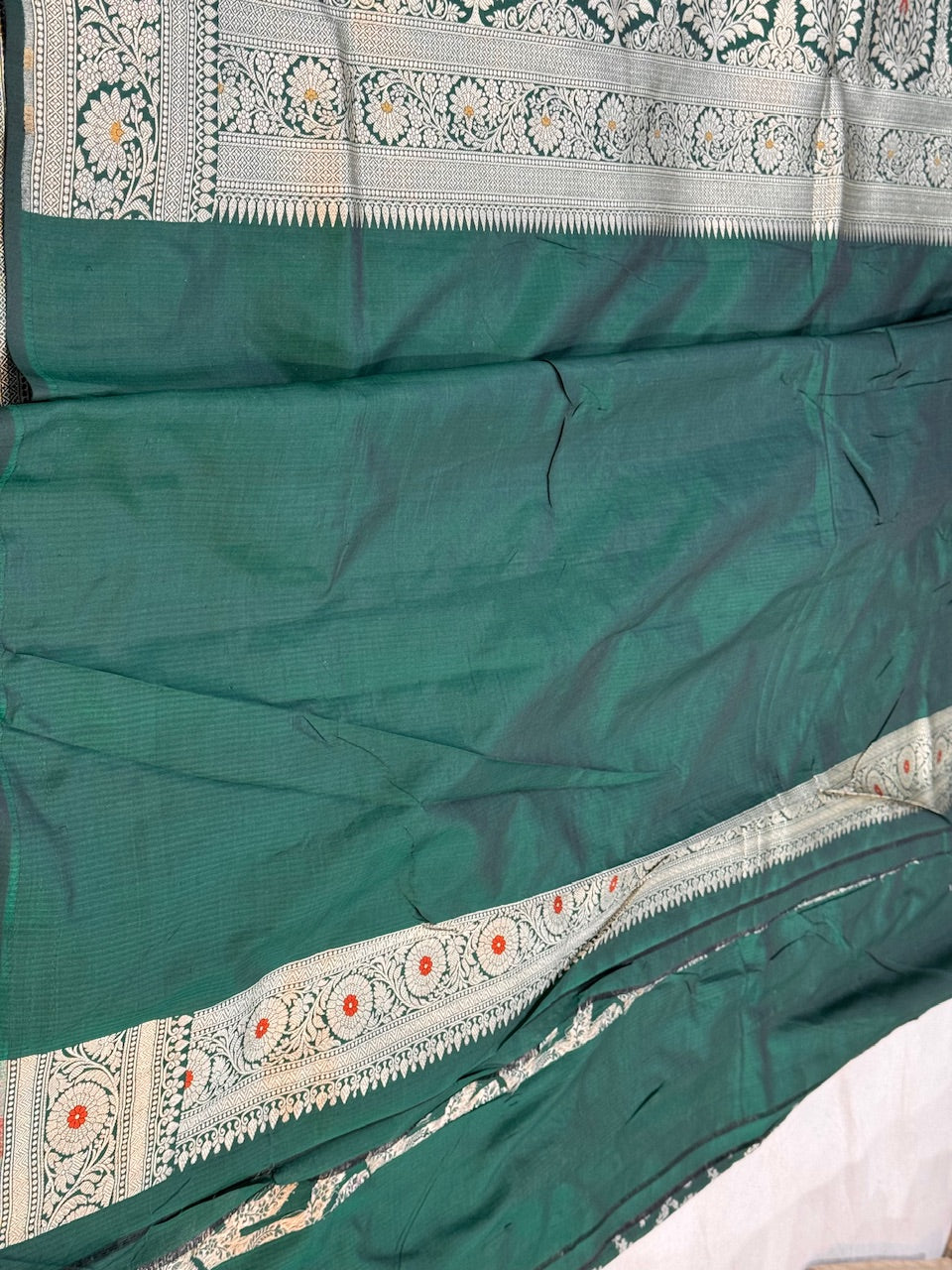 Bottle Green Minakari Pure Silk Saree