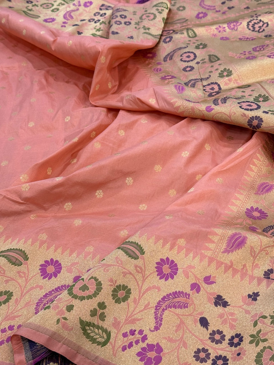 Peach Minakari Paithni Border Pure Silk Saree