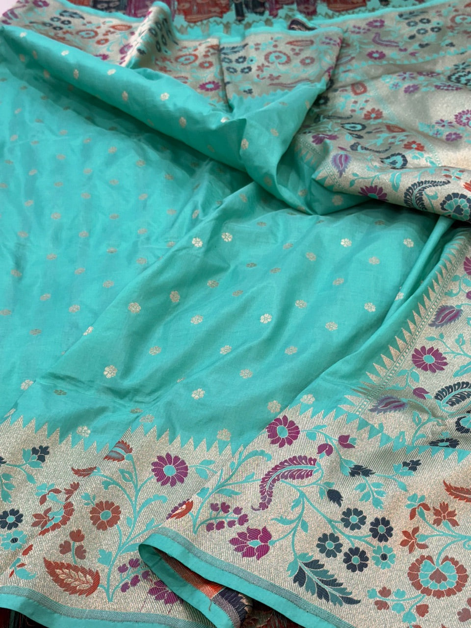 Sea Green Minakari Paithni Border Pure Silk Saree