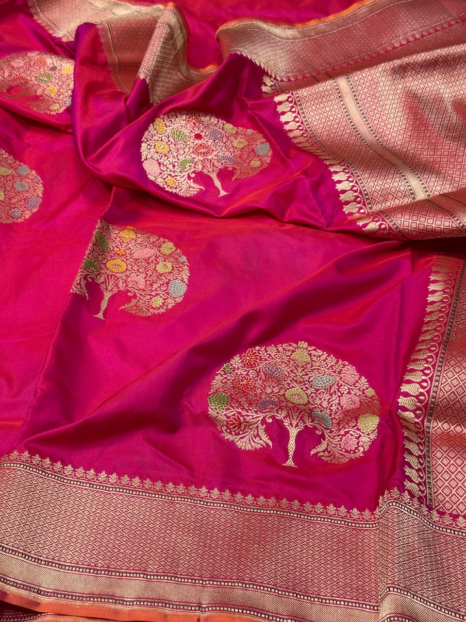 Rani Pink Handwoven Banarasi Pure Silk Saree