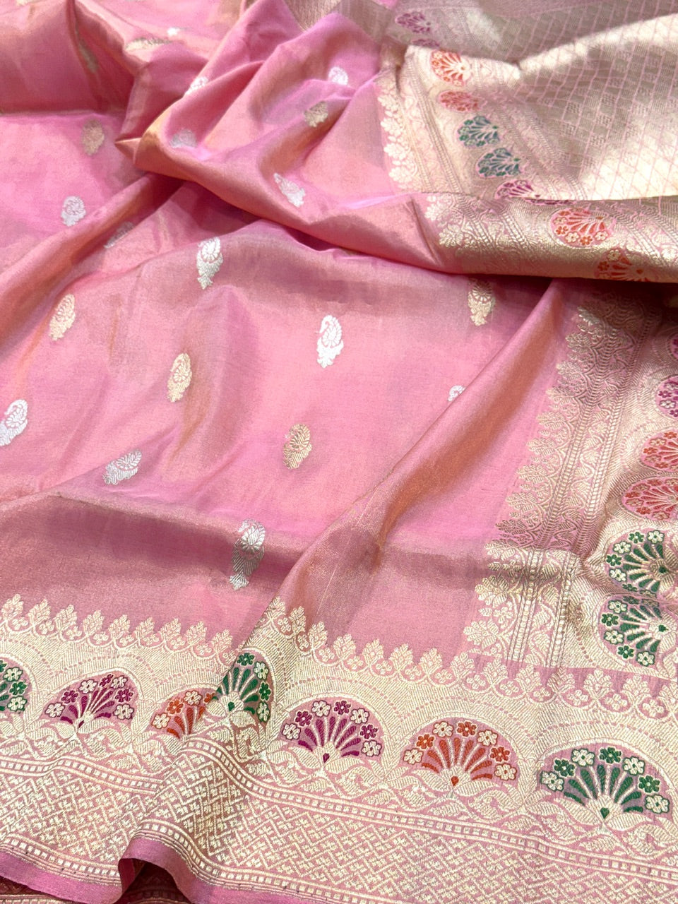 Baby Pink Handwoven Pure Banarasi Tissue Saree
