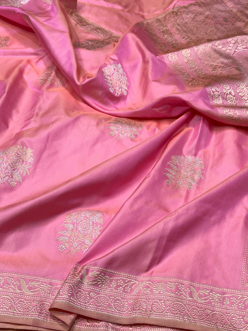 Baby Pink Ektara Handwoven Pure Banarasi Silk Saree