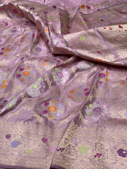 Lilac Handwoven Pure Banarasi Silk Saree