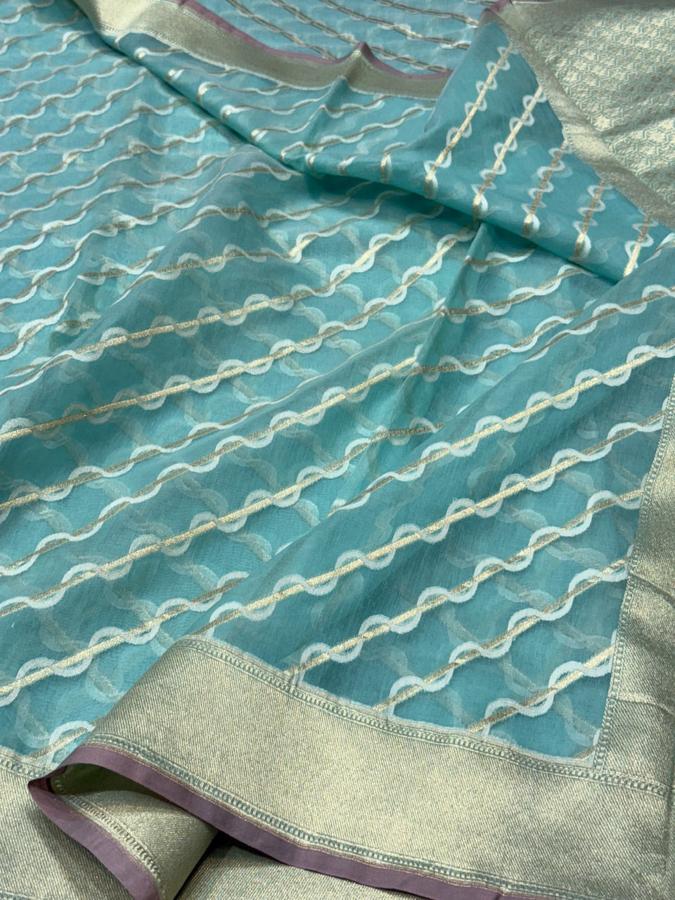 Sea Blue Banarasi Pure Cotton Saree