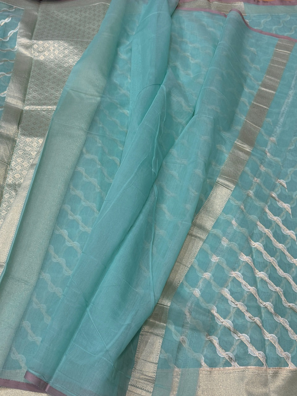 Sea Blue Banarasi Pure Cotton Saree