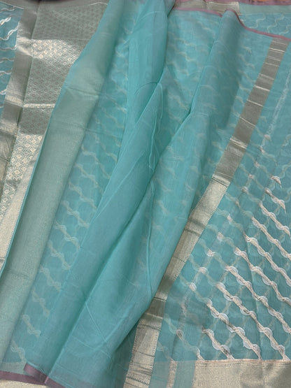 Sea Blue Banarasi Pure Cotton Saree