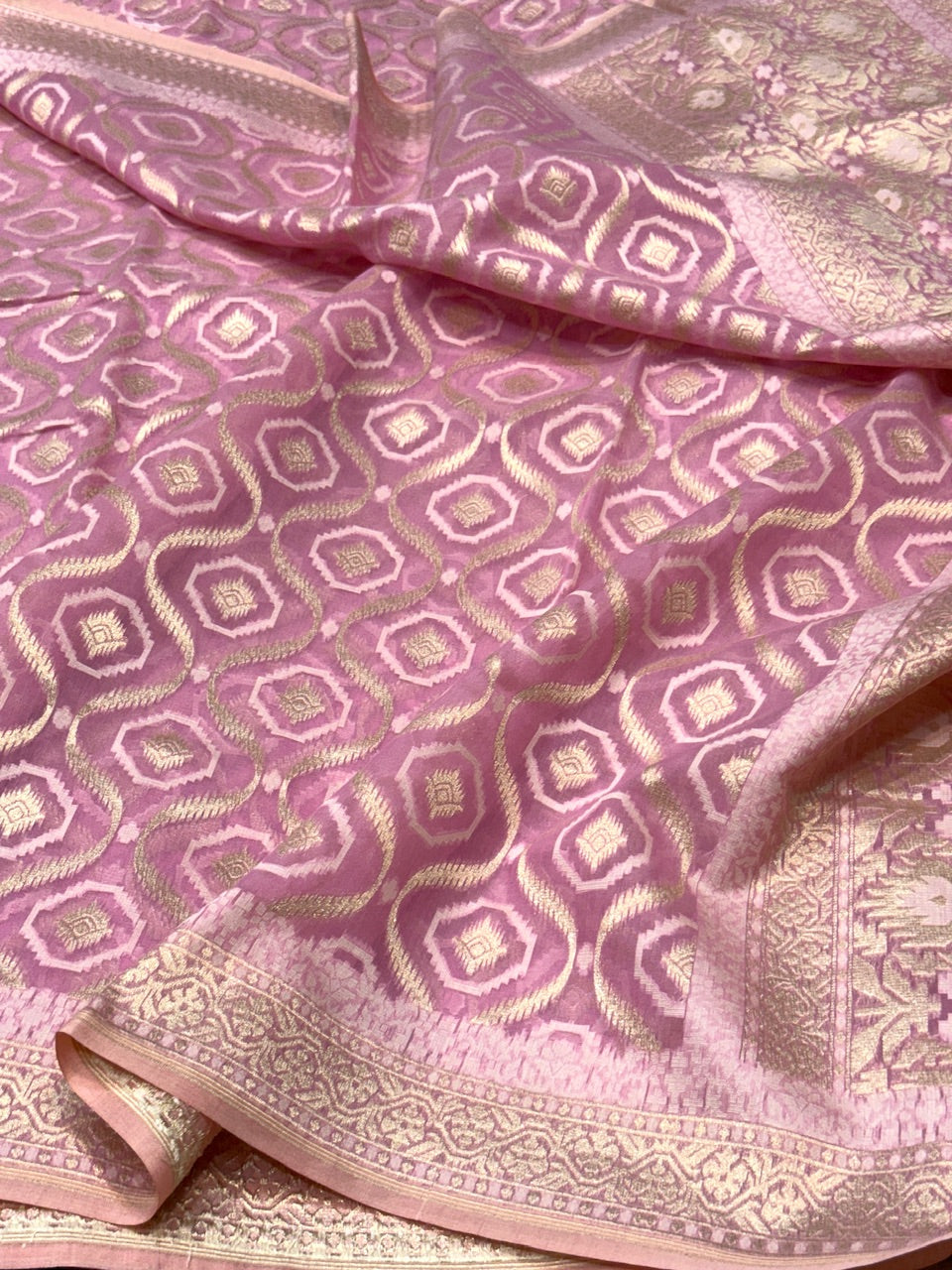 Baby Pink Banarasi Pure Cotton Saree