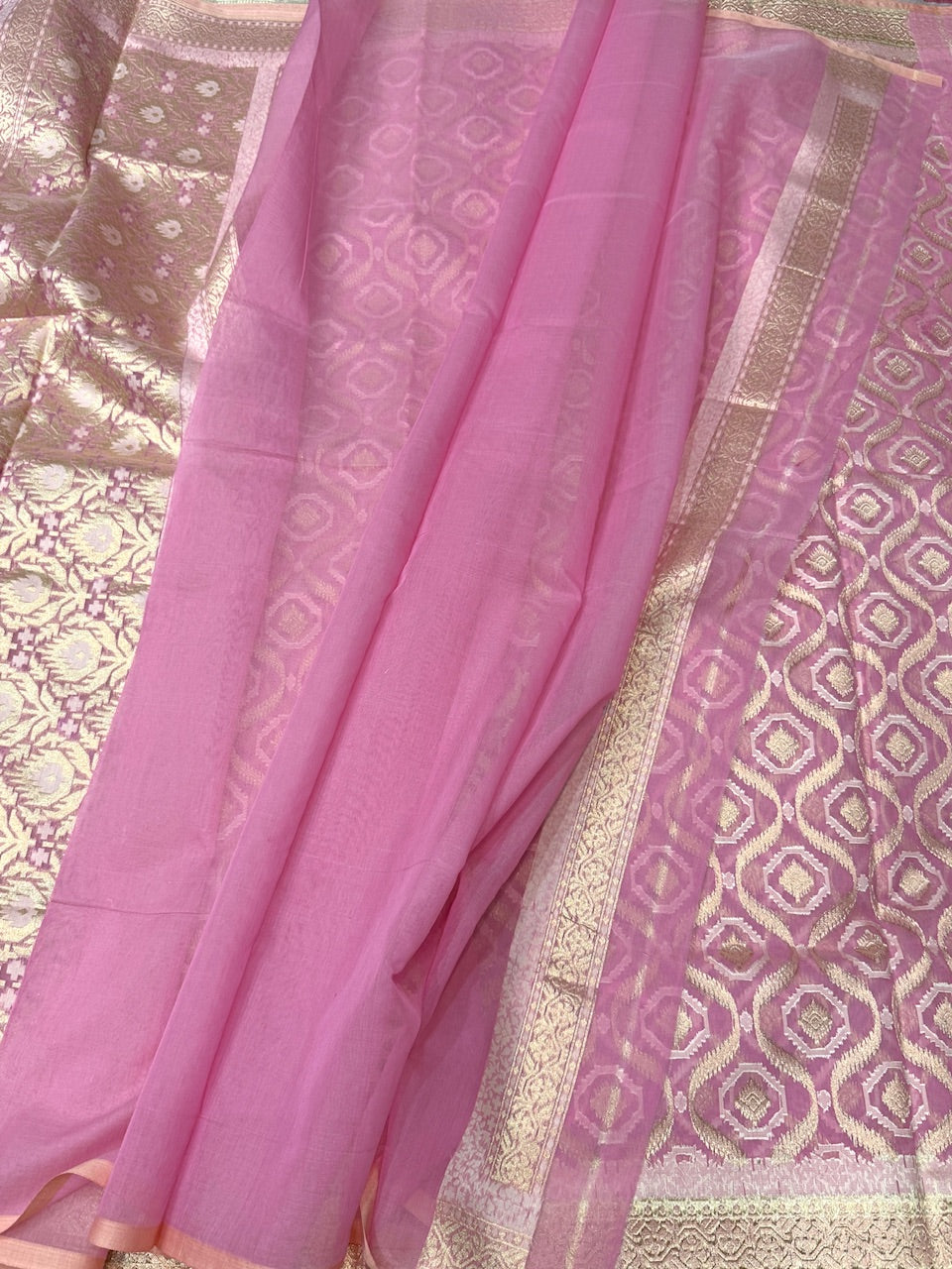Baby Pink Banarasi Pure Cotton Saree