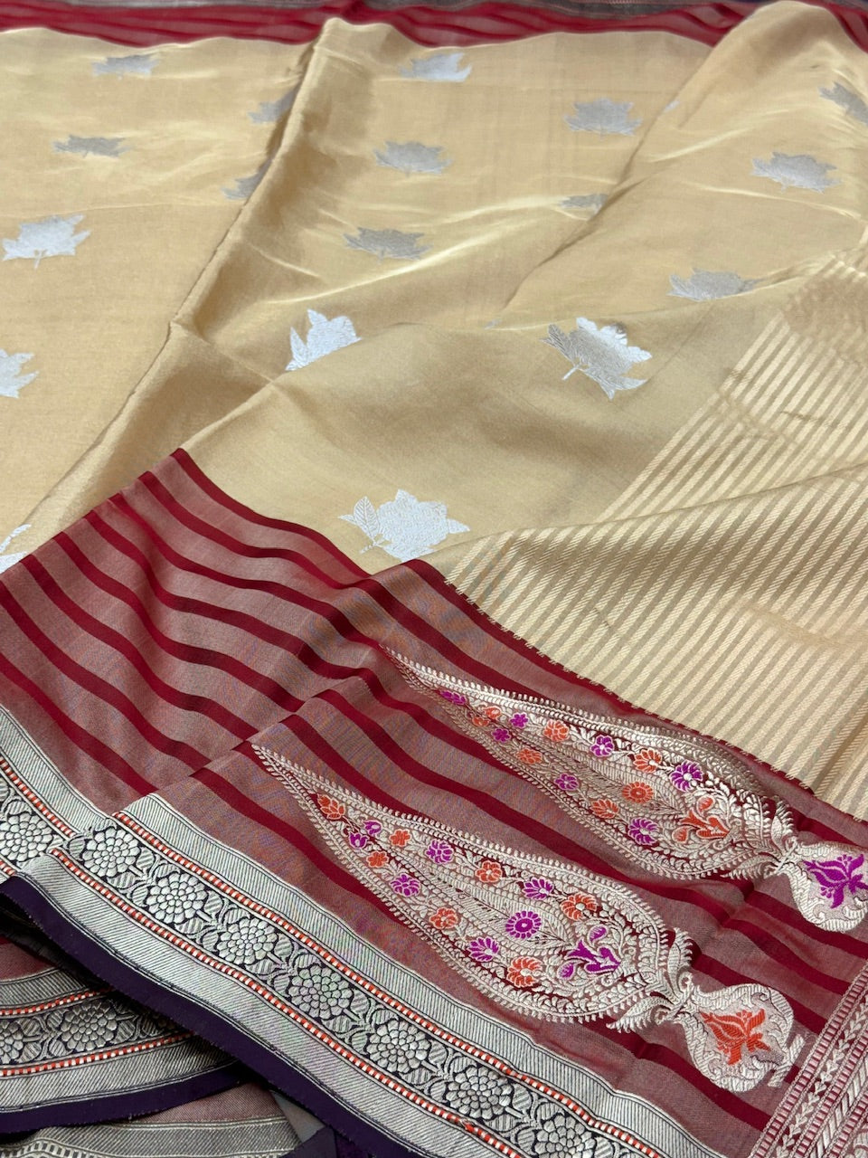 Beige Handwoven Satin Silk Saree