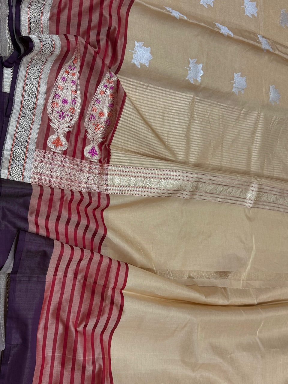 Beige Handwoven Satin Silk Saree