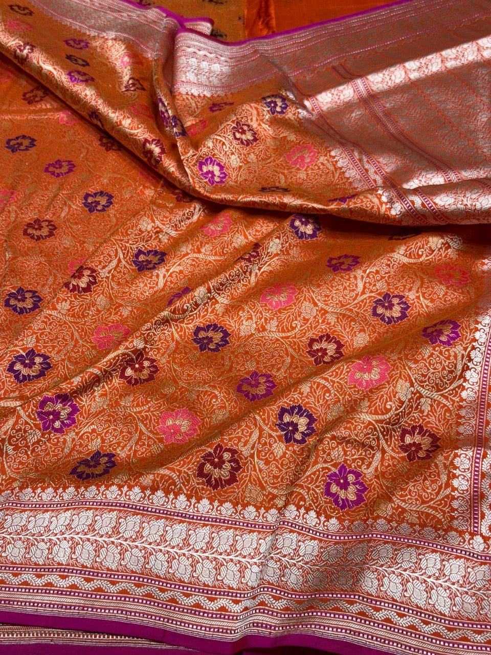 Orange Handwoven Banarasi Pure Silk Brocade Saree