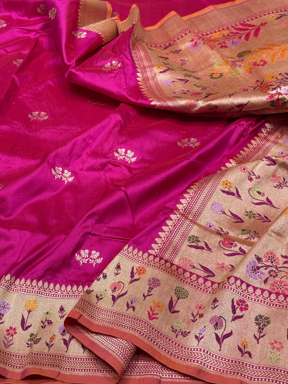 Rani Pink Handwoven Pure Banarasi Silk Saree