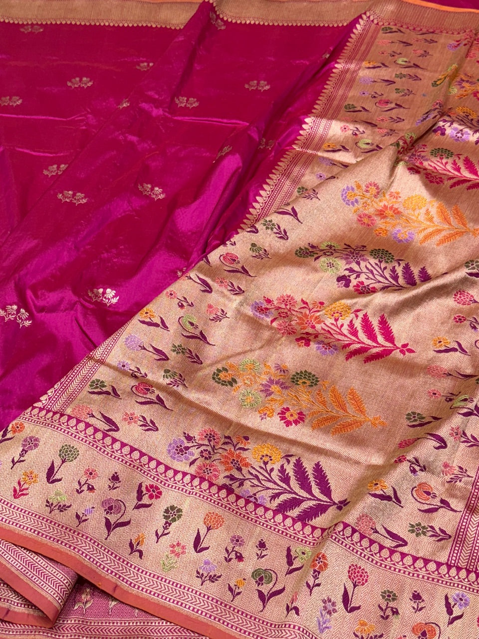 Rani Pink Handwoven Pure Banarasi Silk Saree