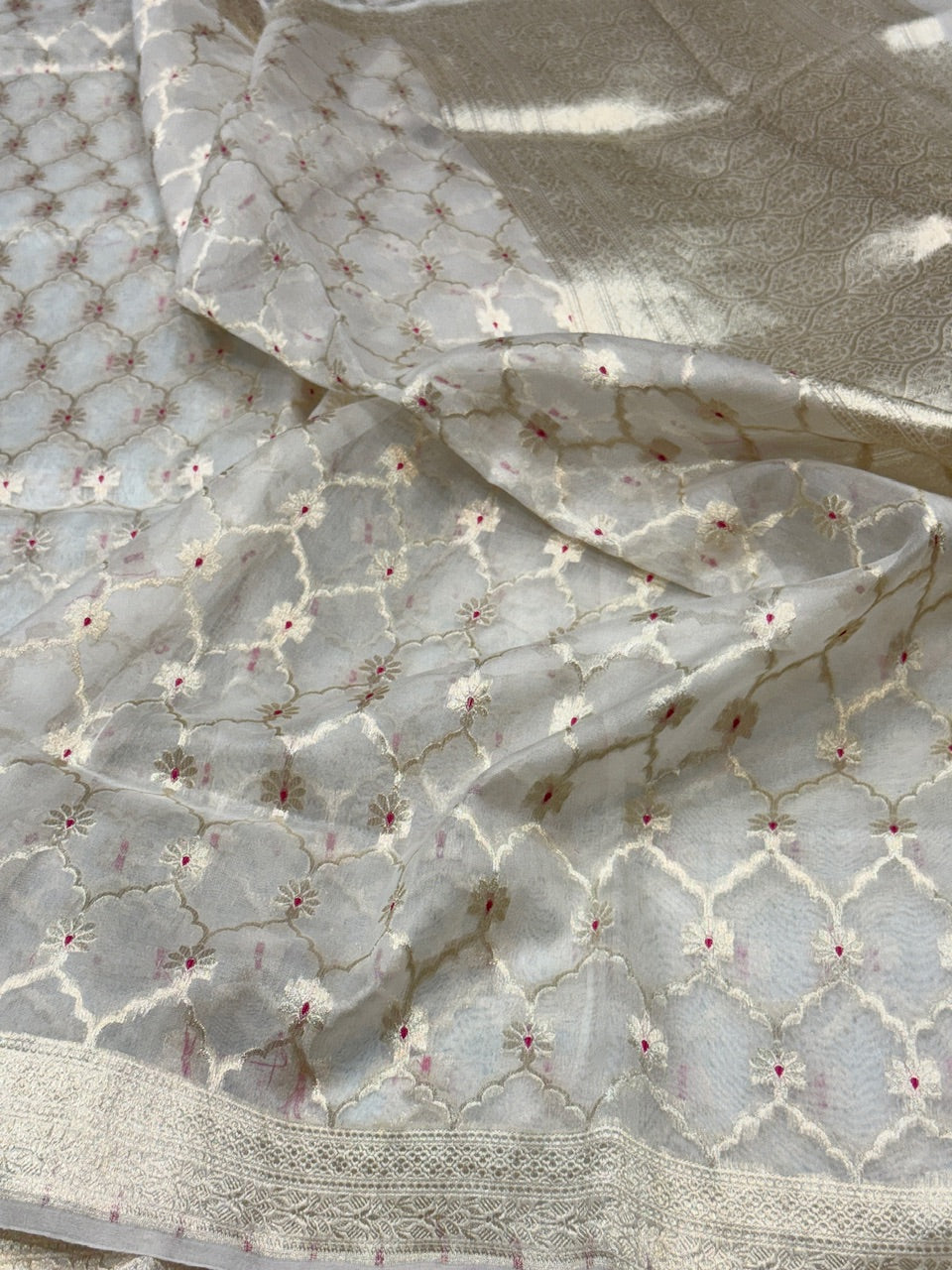 White Pure Banarasi Organza Silk Saree