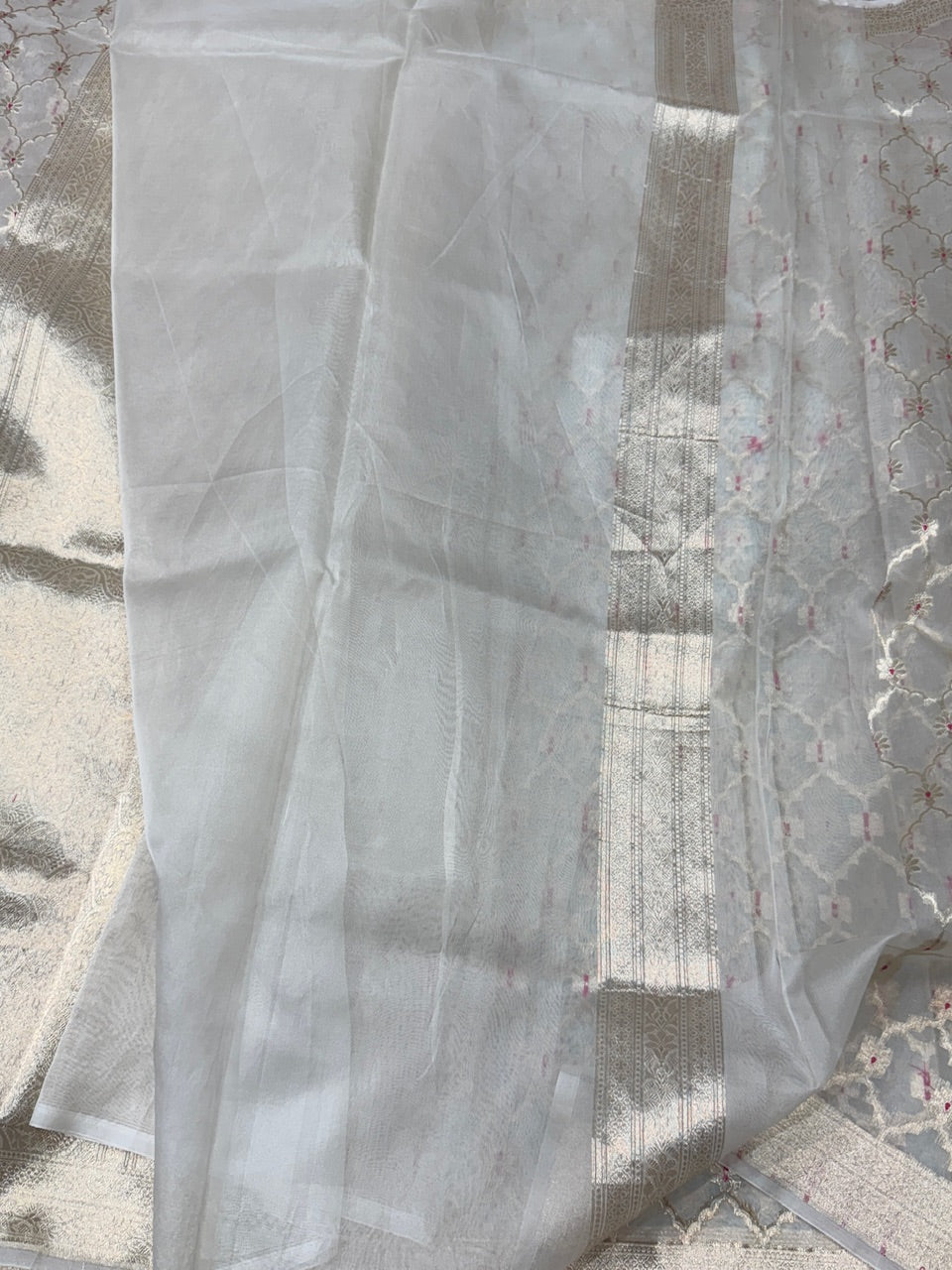 White Pure Banarasi Organza Silk Saree