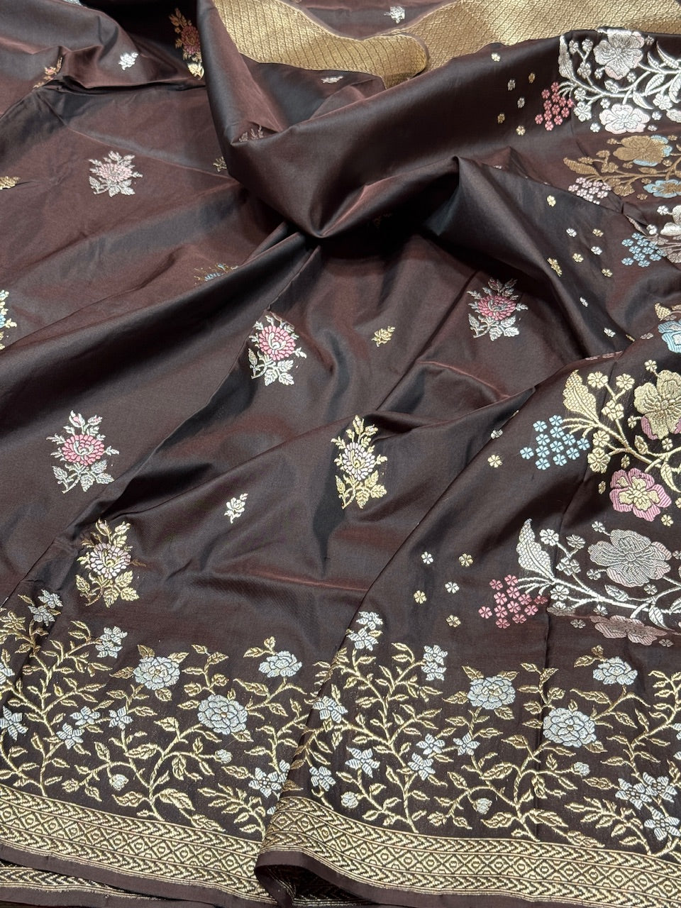 Wine Handwoven Pure Banarasi Silk Saree