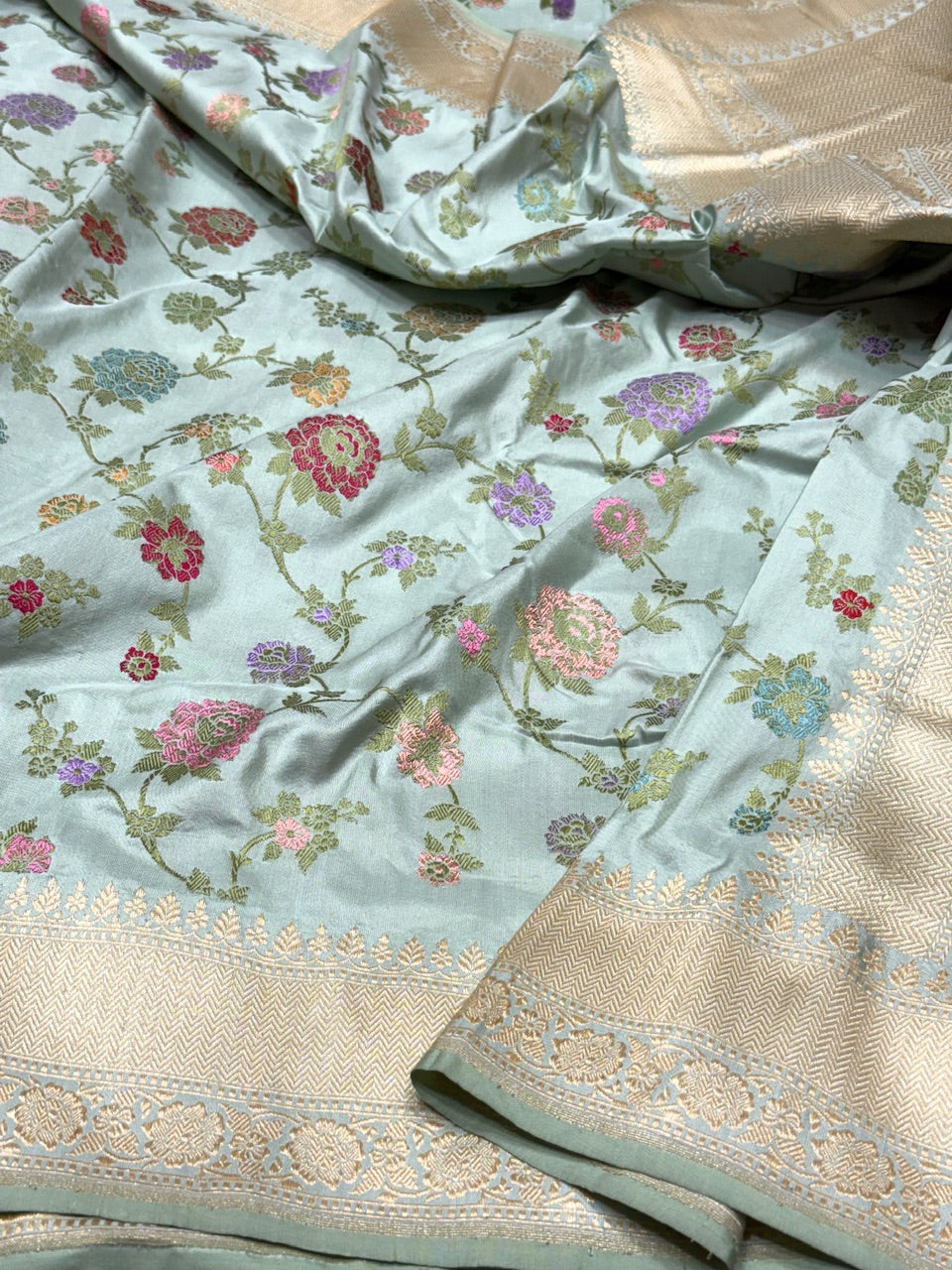 Sea Blue Handwoven Pure Banarasi Silk Saree