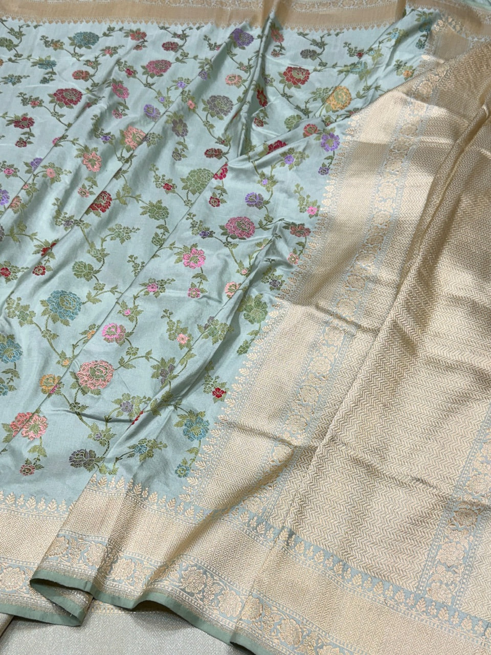 Sea Blue Handwoven Pure Banarasi Silk Saree