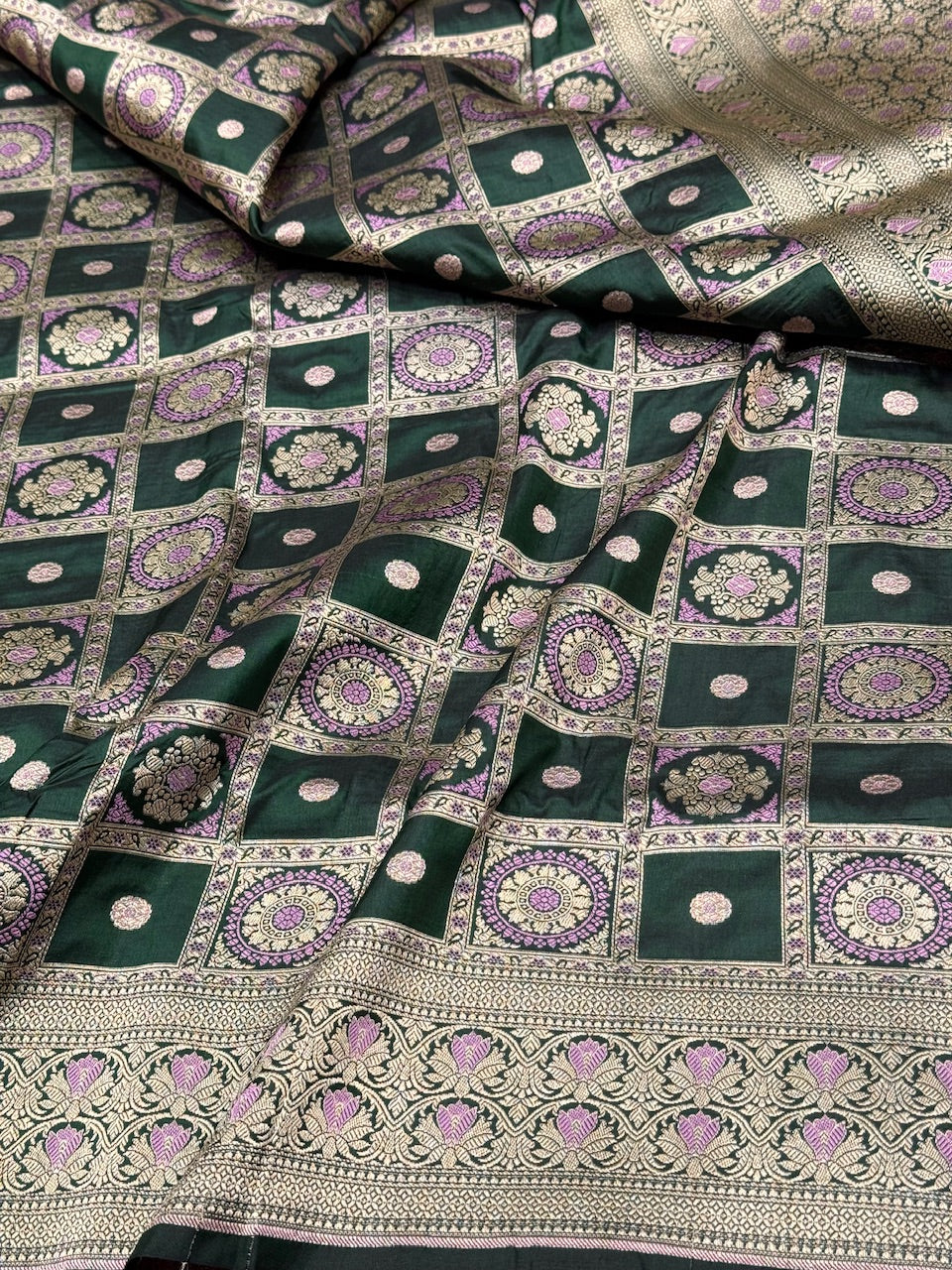 Bottle Green Minakari Pure Silk Saree