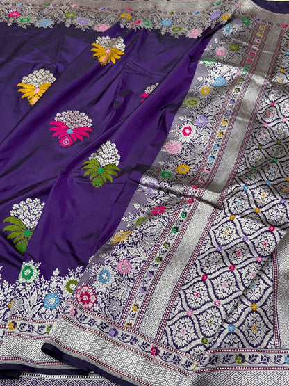 Purple Handwoven Banarasi Ektara Pure Silk Saree