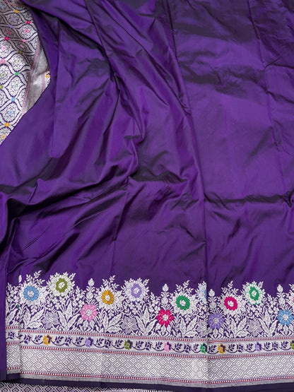 Purple Handwoven Banarasi Ektara Pure Silk Saree