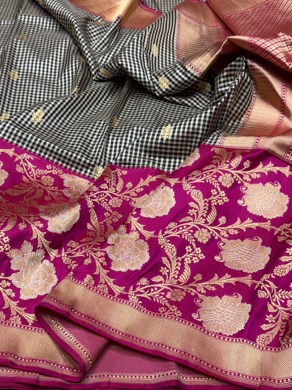Rani Pink Handwoven Banarasi Ektara Pure Silk Saree
