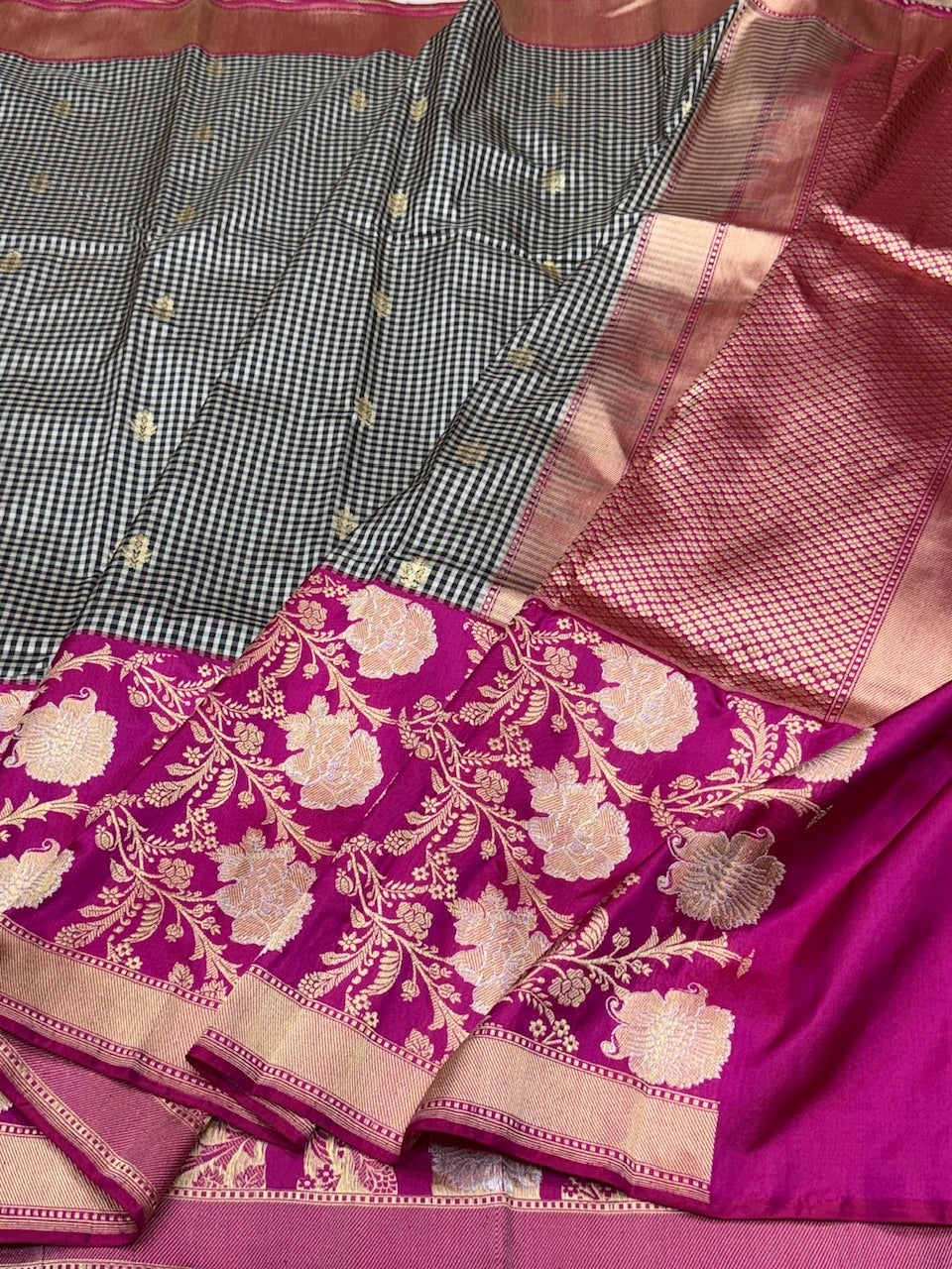 Rani Pink Handwoven Banarasi Ektara Pure Silk Saree