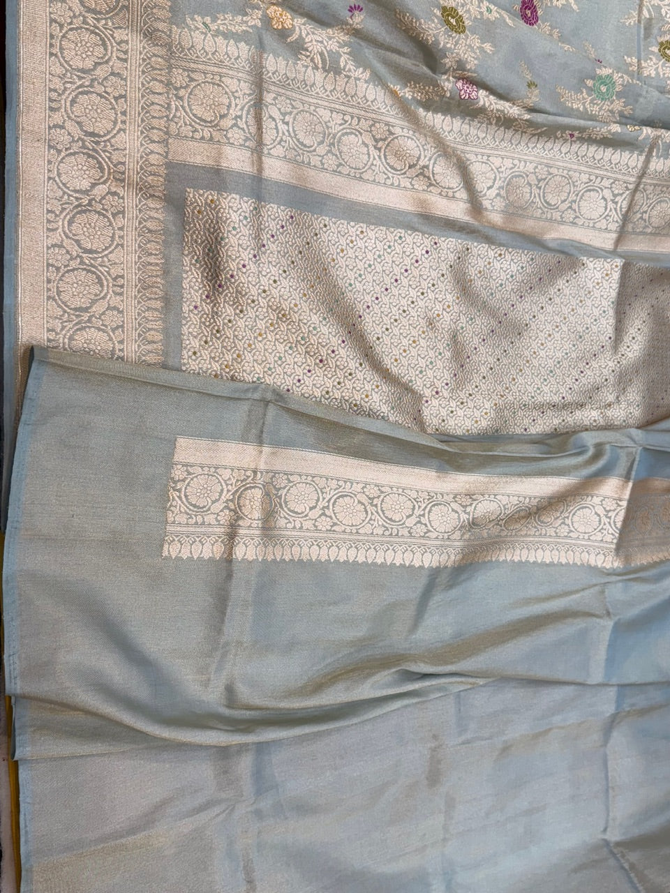 Powder Blue Handwoven Pure Banarasi Tissue Saree