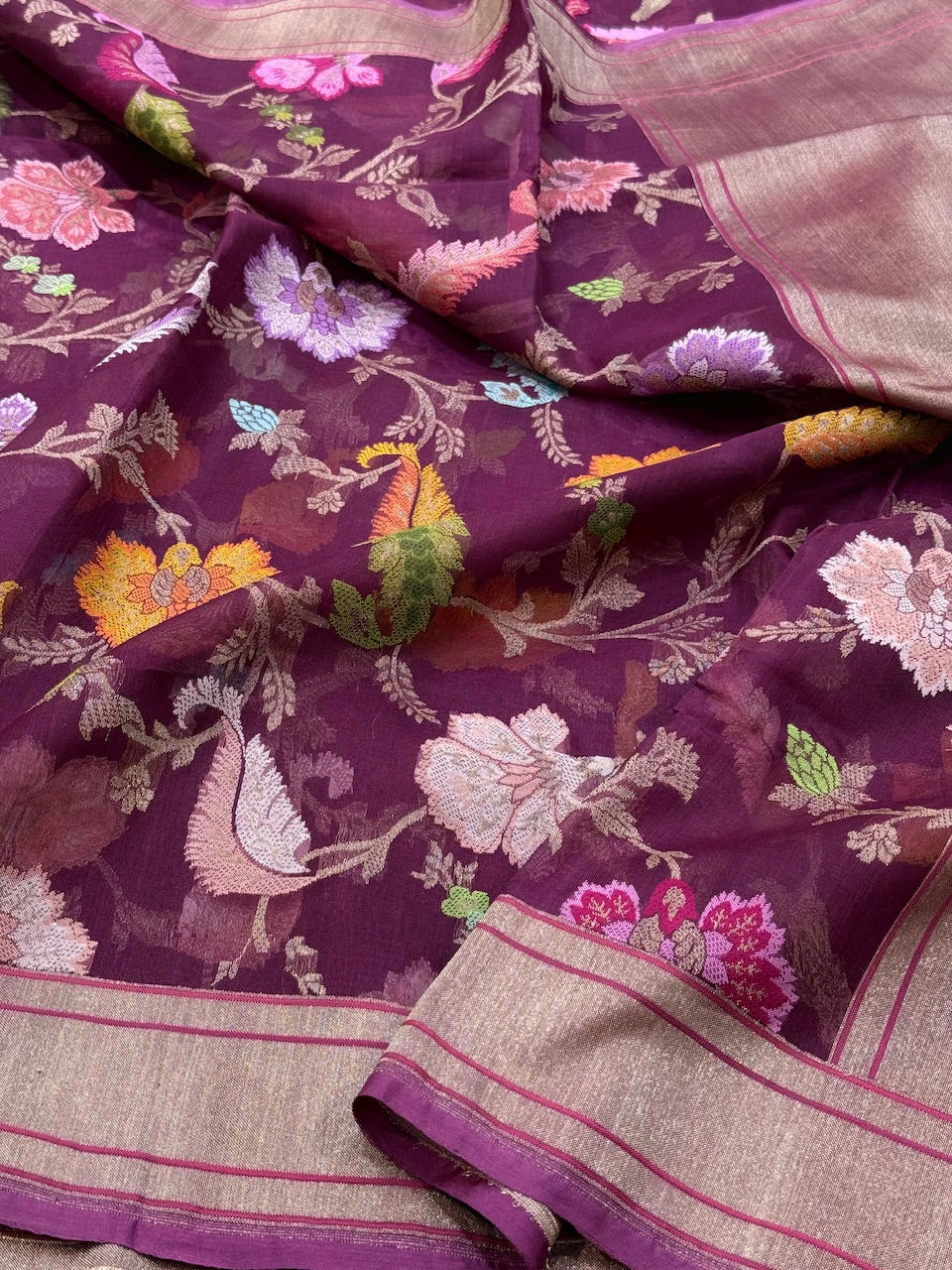 Magenta Handwoven Pure Banarasi Organza Saree