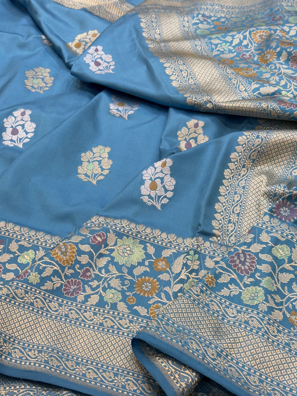 Powder Blue Handwoven Pure Ektara Silk Saree