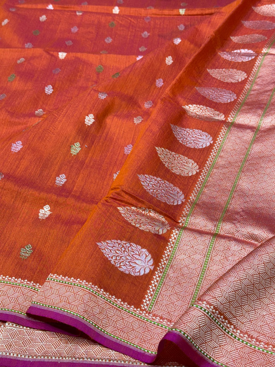 Orange Handwoven Monga Silk Saree