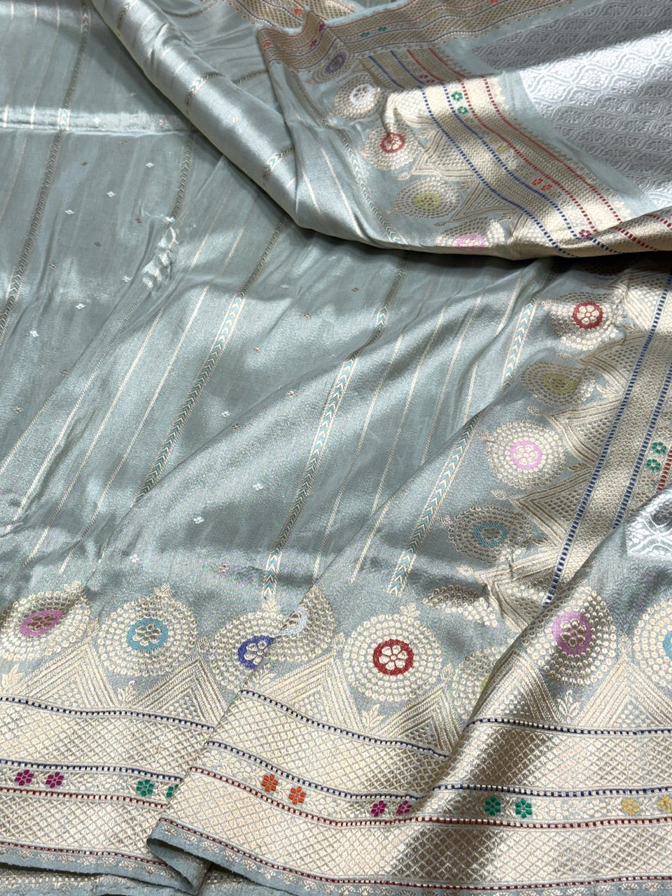 Ash Grey Handwoven Pure Banarasi Tissue Saree