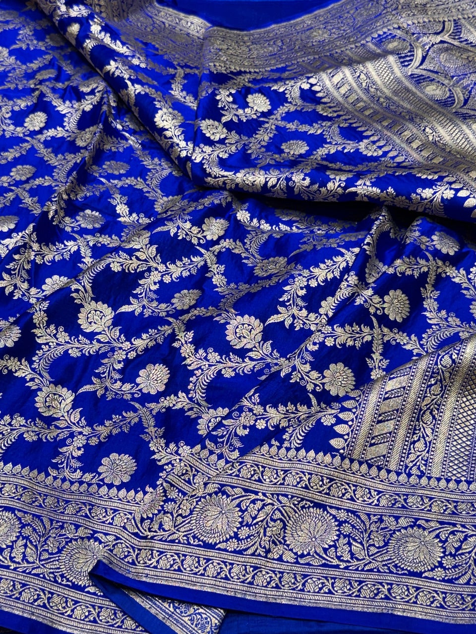 Royal Blue Handwoven Vintage Pure Banarasi Satin Silk Saree