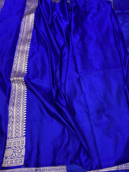 Royal Blue Handwoven Vintage Pure Banarasi Satin Silk Saree
