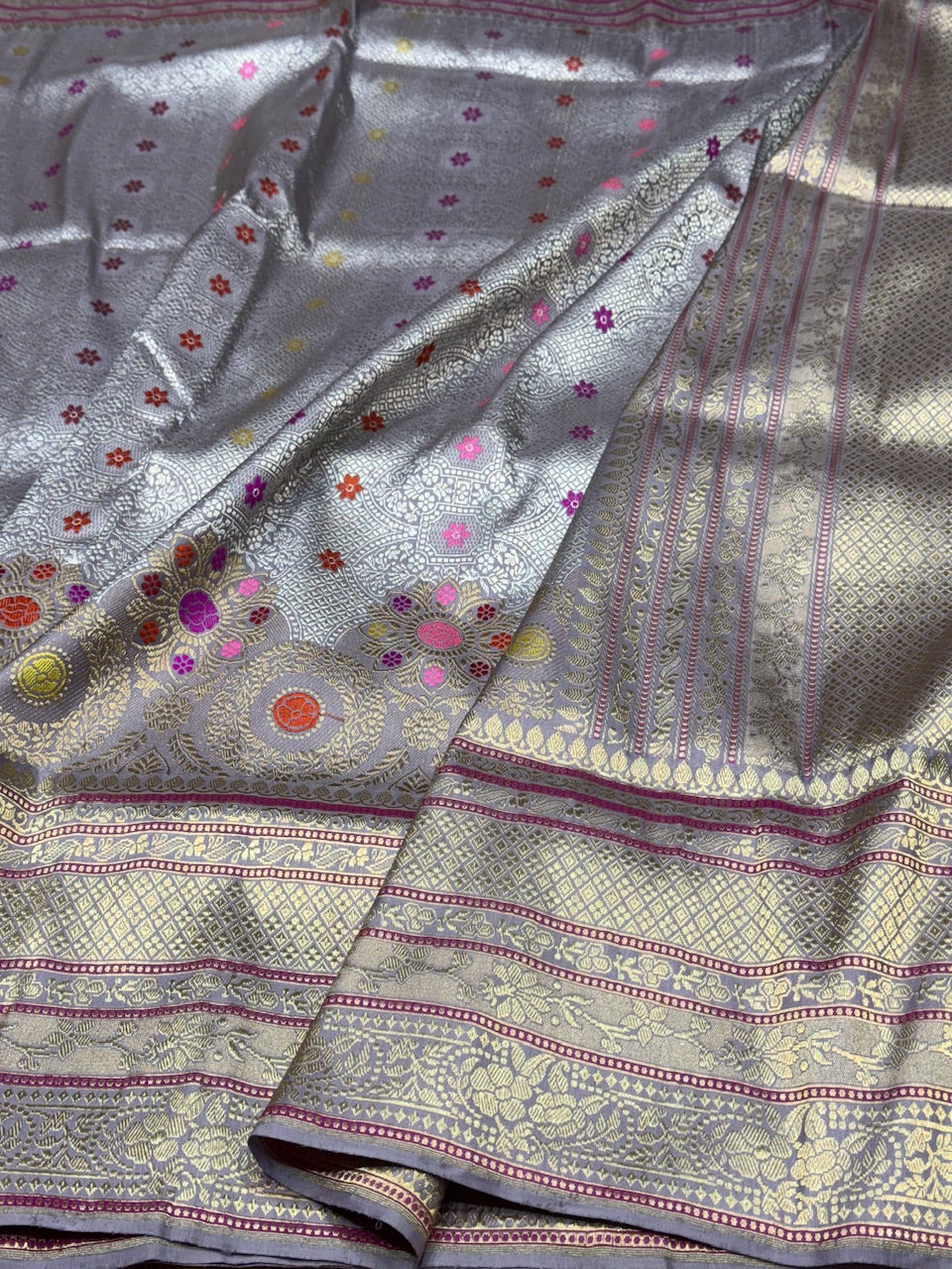 Grey Handwoven Banarasi Silk Saree