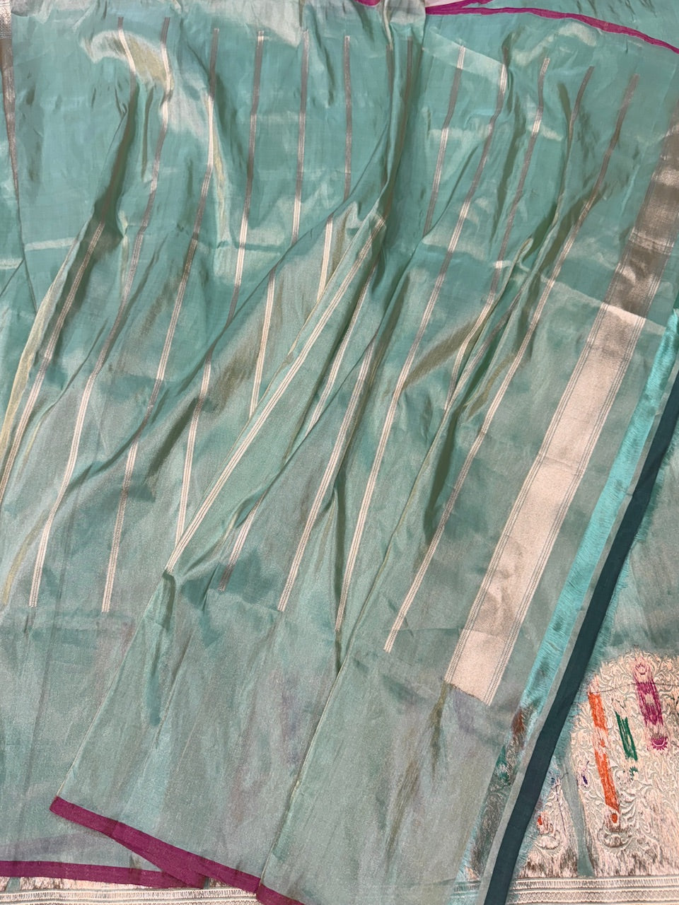 Sea Blue Handwoven Banarasi Pure Tissue Saree