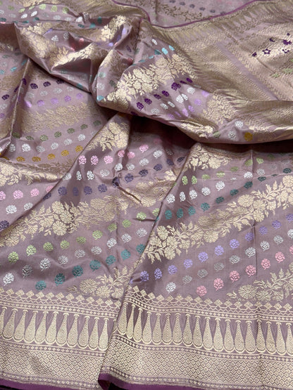Lilac Handwoven Pure Banarasi Silk Saree