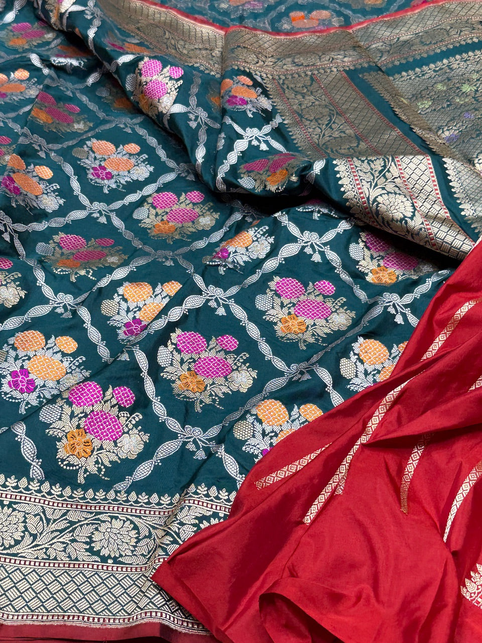 Teal Green Handwoven Pure Banarasi Silk Saree