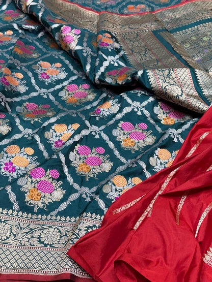 Teal Green Handwoven Pure Banarasi Silk Saree