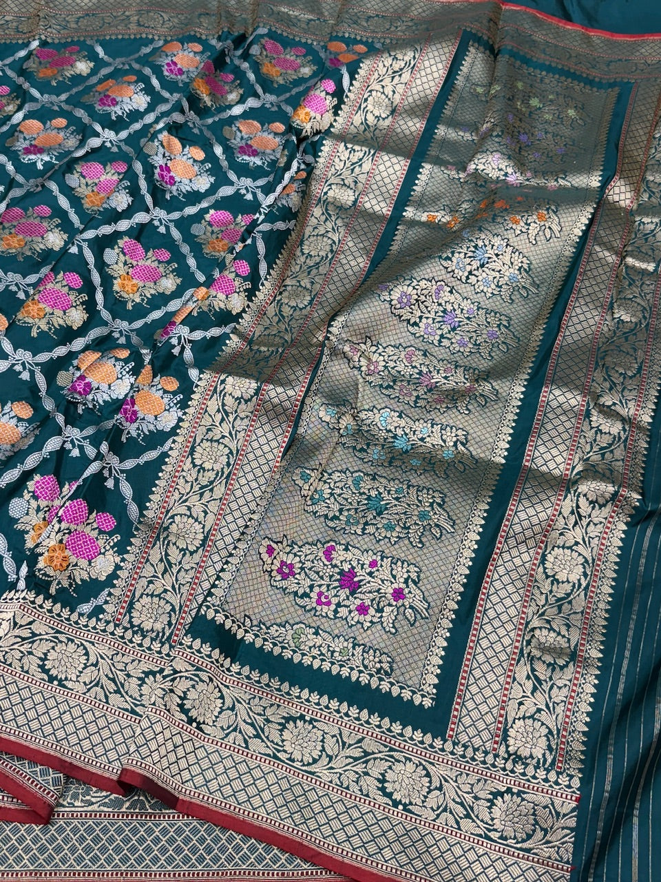 Teal Green Handwoven Pure Banarasi Silk Saree