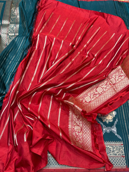 Teal Green Handwoven Pure Banarasi Silk Saree