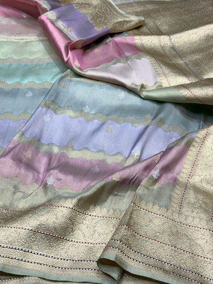 Ash Grey Handwoven Pure Banarasi Rangkaat  Saree