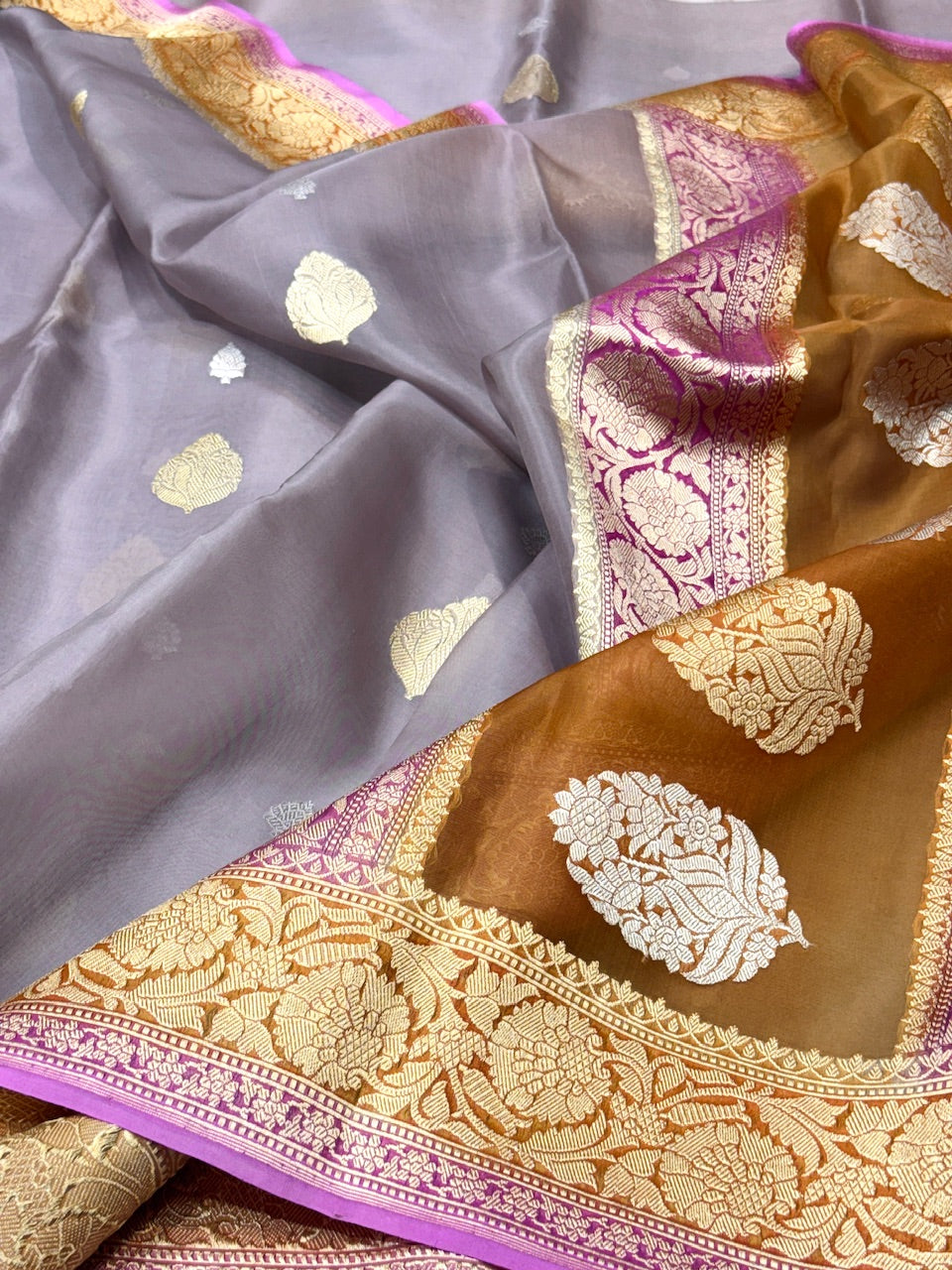 Mauve Handwoven Banarasi Pure Organza Silk Saree