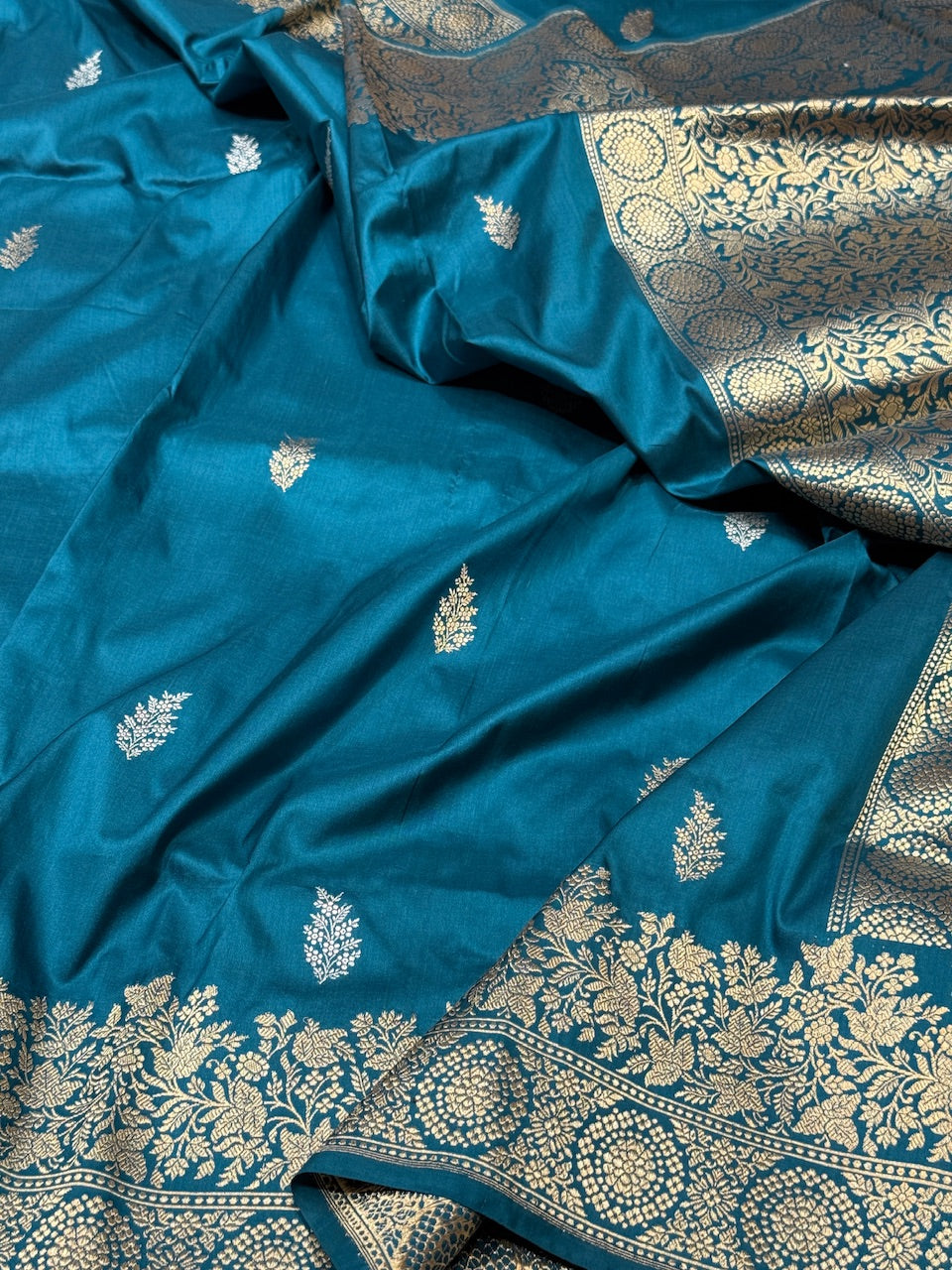 German Blue Handwoven Pure Banarasi Silk Saree