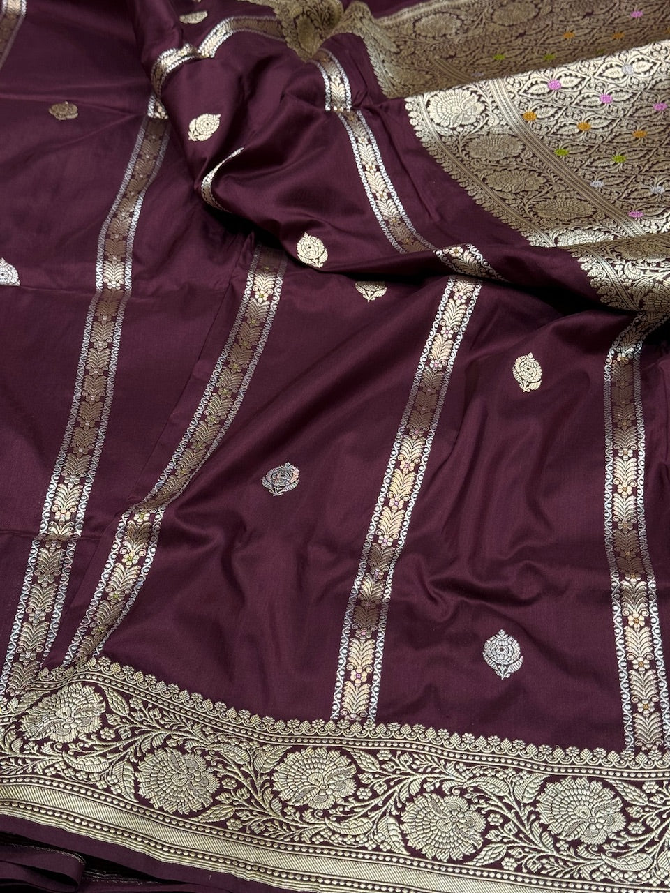 Wine Handwoven Banarasi Silk Saree