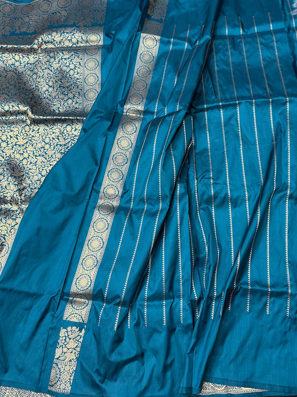 German Blue Handwoven Pure Banarasi Silk Saree