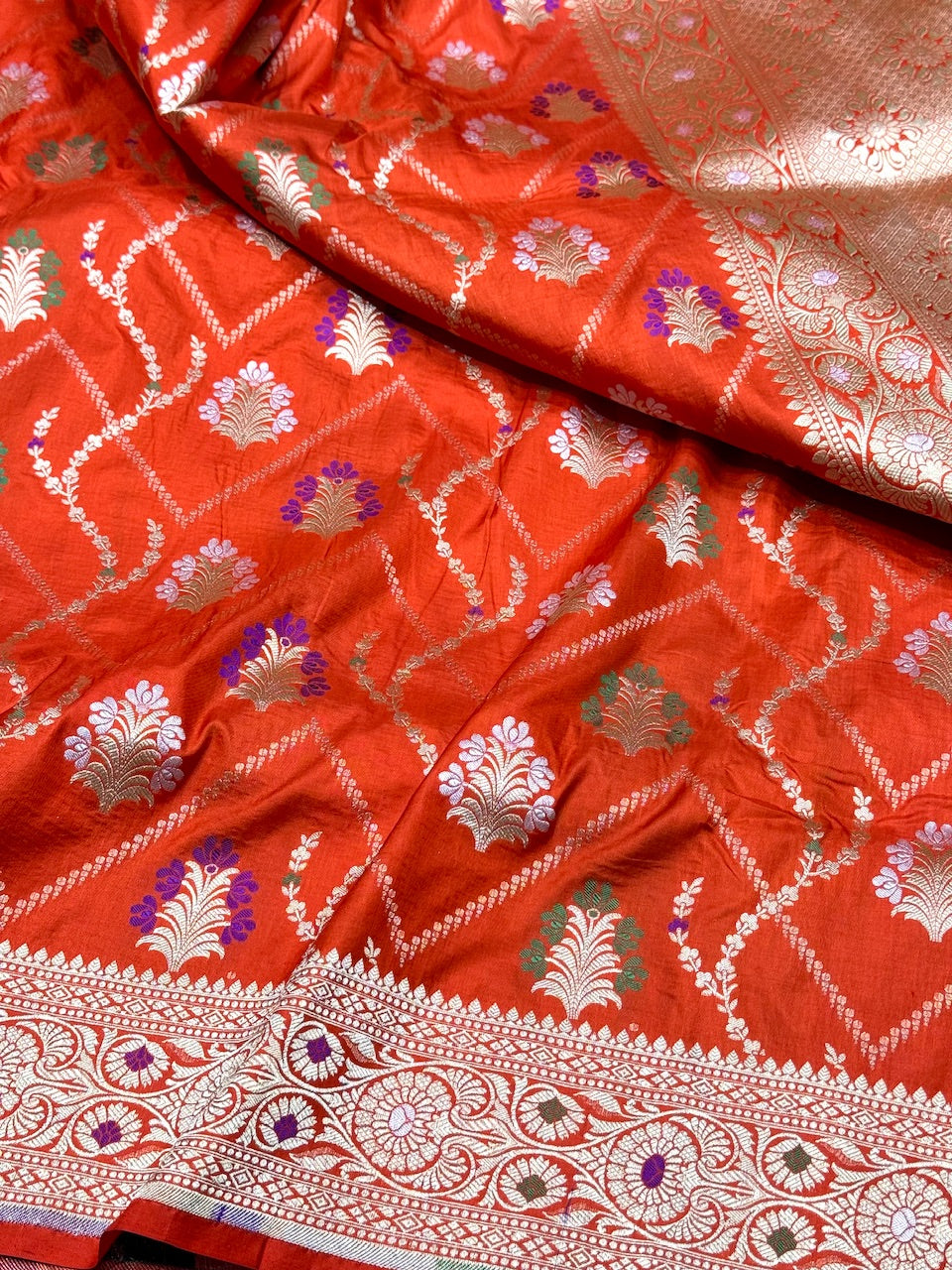 Orange Minakari Pure Silk Saree