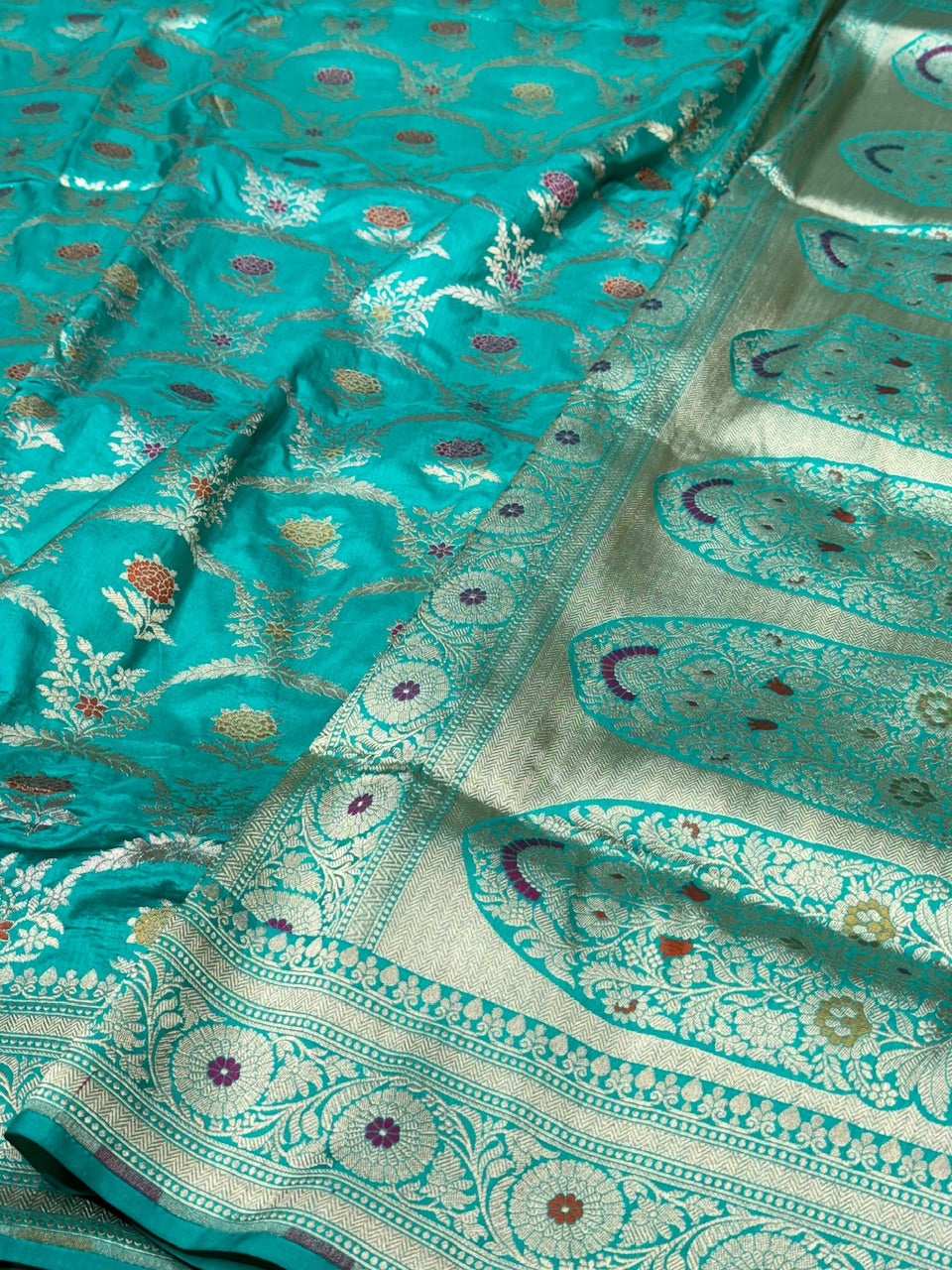 Sea Green Minakari Pure Silk Saree