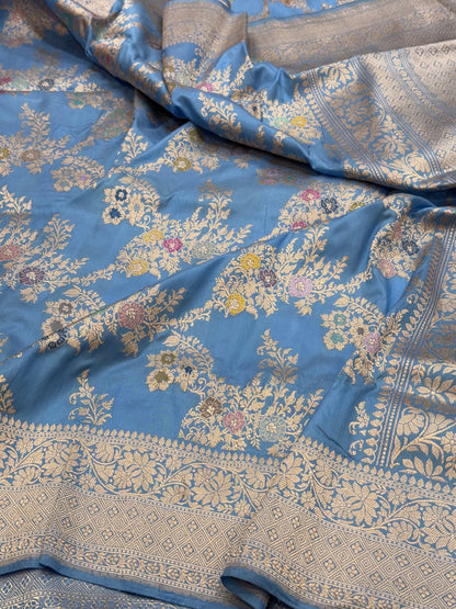 Sky Blue Handwoven Banarasi Silk Saree